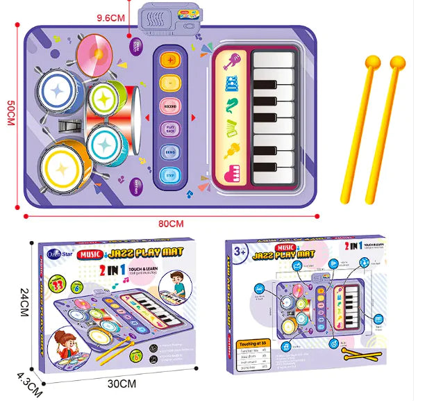 Kids Interactive Drum Kit - Brightilo 2-in-1 Musical Fun