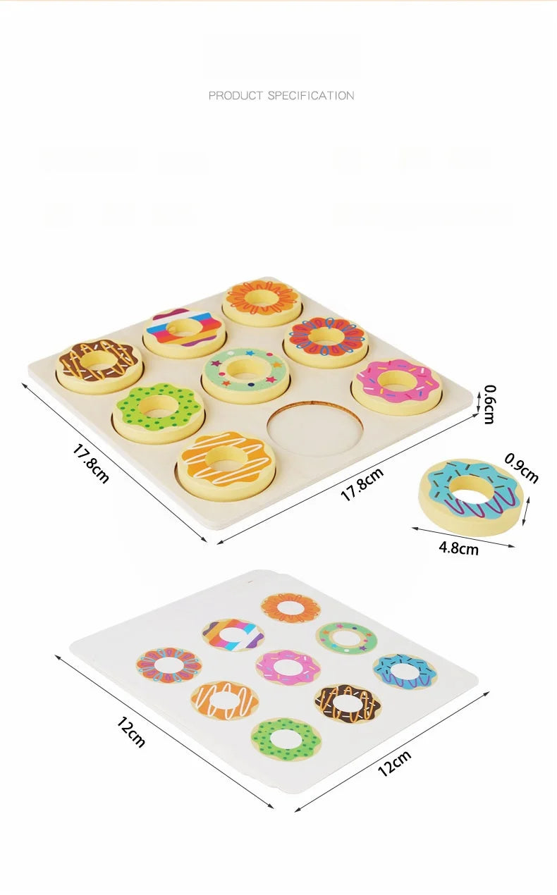 Wooden Donut Puzzle - Brightilo Montessori Early Learning Matching Game