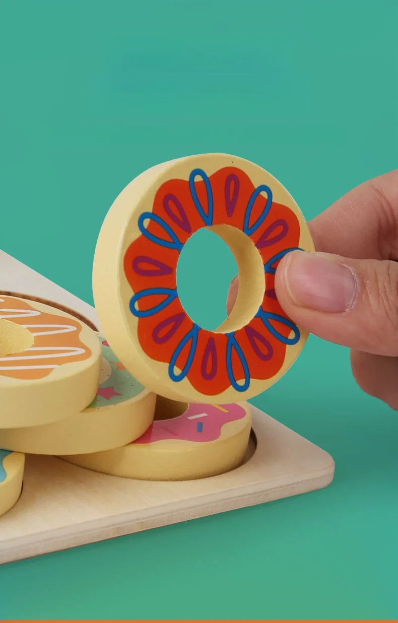 Wooden Donut Puzzle - Brightilo Montessori Early Learning Matching Game