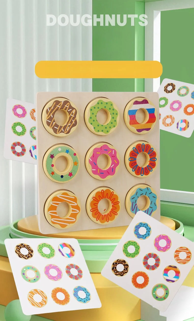 Wooden Donut Puzzle - Brightilo Montessori Early Learning Matching Game