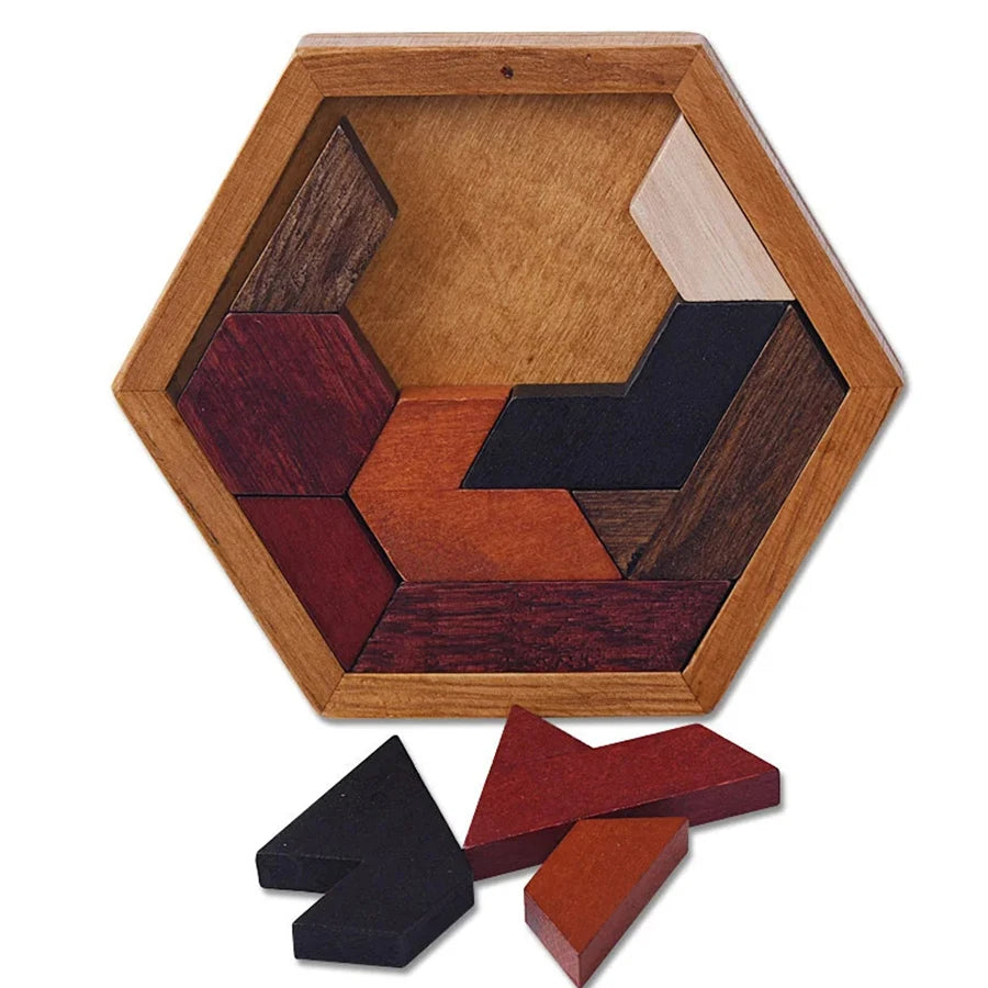 Wooden Tangram Jigsaw - Brightilo DIY Puzzle for Kids Learning & Brain Training