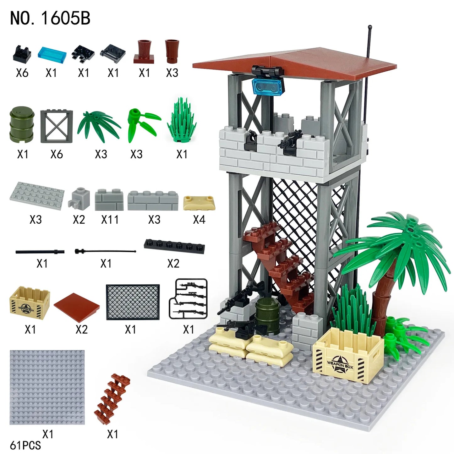 WW2 Army Command Post Building Blocks - Brightilo Military Soldiers Bunker & Sentry Tower Toy