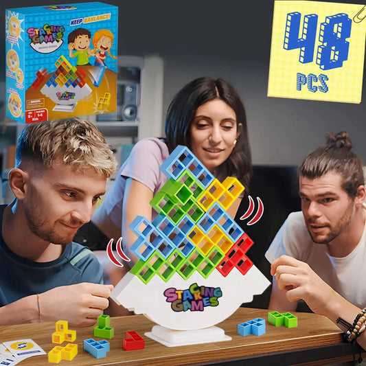 Building Block Tetra Tower Game - Brightilo Fun Balance Stacking Toy for Kids & Adults