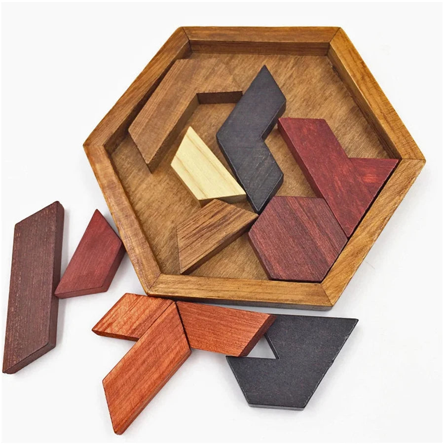 Wooden Tangram Jigsaw - Brightilo DIY Puzzle for Kids Learning & Brain Training