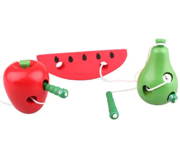 Montessori Wooden Threading Puzzle - Brightilo Watermelon & Cheese Toy