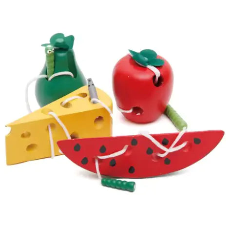 Montessori Wooden Threading Puzzle - Brightilo Watermelon & Cheese Toy